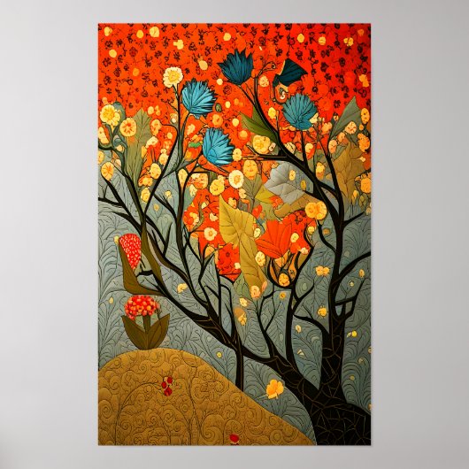 William Morris Stil dekoriert Bäume und Blume Poster (Vorne)