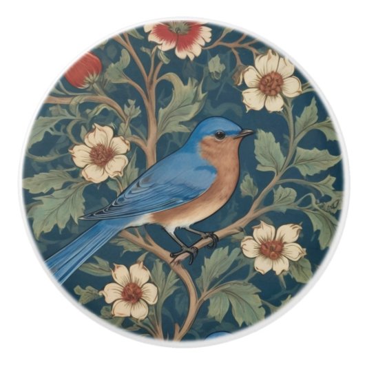 William Morris Stil Direkt gegenüber Bluebird Bird Keramikknauf (Vorderseite)