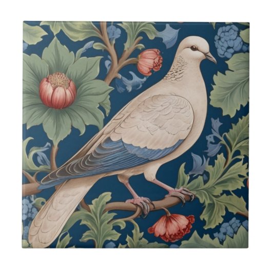 William Morris Stil Direkt gegenüber Dove Bird Fliese (Vorderseite)
