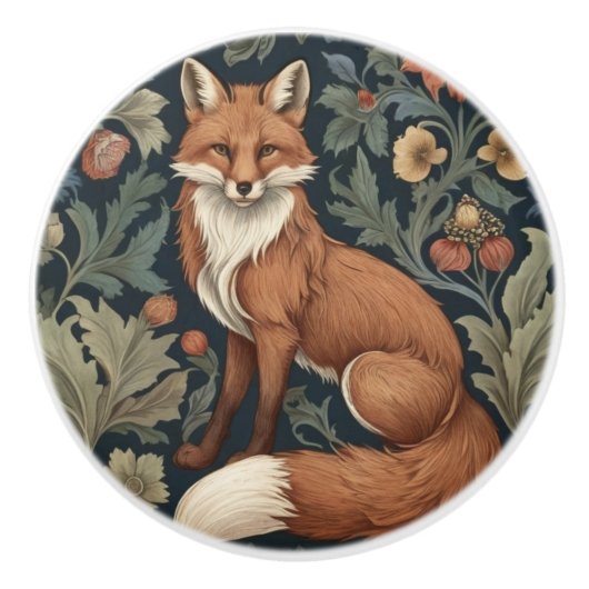 William Morris Stil Floral Links Facing Fox Keramikknauf (Vorderseite)