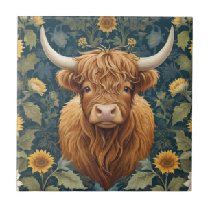 William Morris Stil Highland Cow Yellow Sunflower Fliese