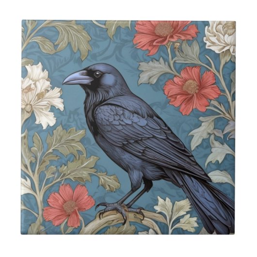 William Morris Stil Links gegenüber Black Crow Bir Fliese (Vorderseite)
