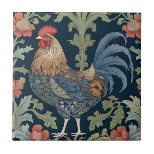William Morris Stil Links gegenüber Blumenhühnchen Fliese (Vorderseite)