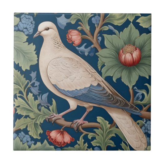 William Morris Stil Links gegenüber Dove Bird Fliese (Vorderseite)