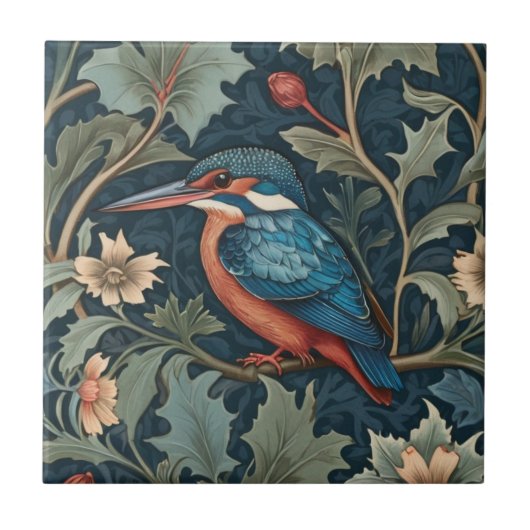 William Morris Stil Links gegenüber Kingfisher Bir Fliese (Vorderseite)