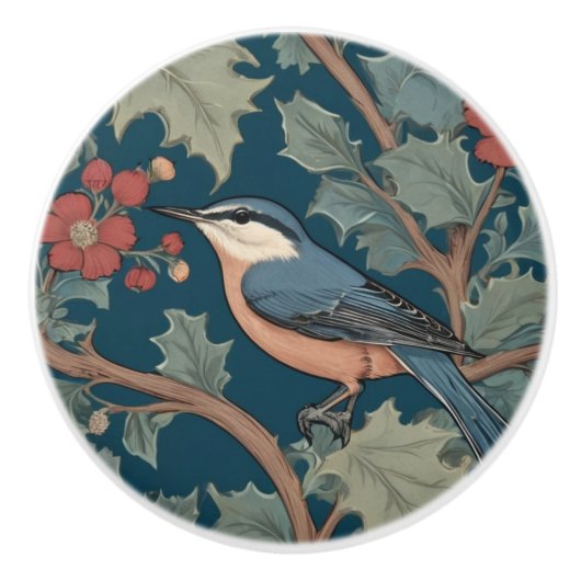 William Morris Stil Links gegenüber Nuthatch Bird Keramikknauf (Vorderseite)
