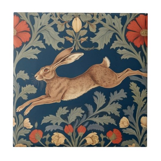 William Morris Stil Links gegenüber Running Hare Fliese (Vorderseite)