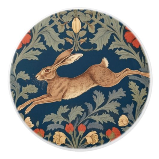 William Morris Stil Links gegenüber Running Hare Keramikknauf (Vorderseite)
