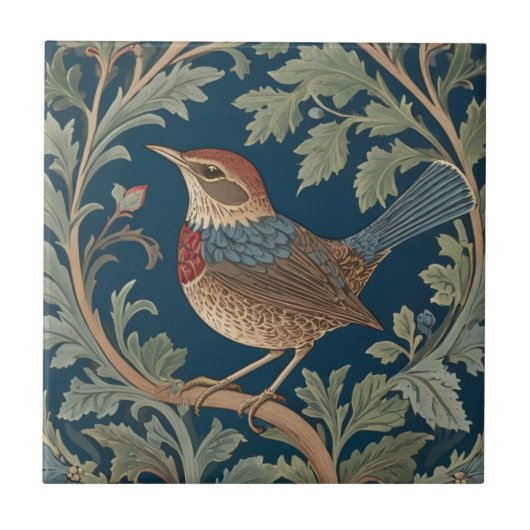 William Morris Stil Links gegenüber Wren Bird Fliese (Vorderseite)