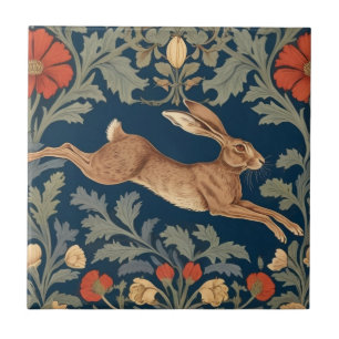 William-Morris-Stil nach rechts laufender Hase Fliese