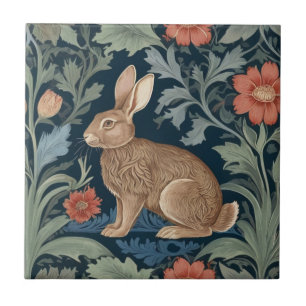 William Morris-Stil Rabbit Links gegenüber Floral Fliese