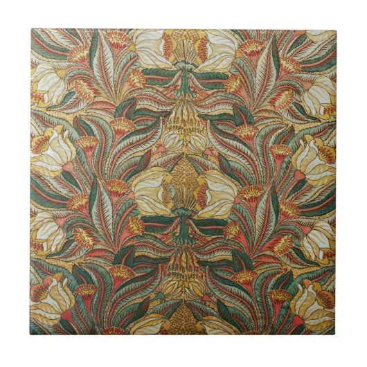 William Morris Stil Rosa Grüne Botanik Fliese (Vorderseite)