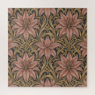 William Morris Stil Rosa Lilie Blumenmuster Dunkel Puzzle