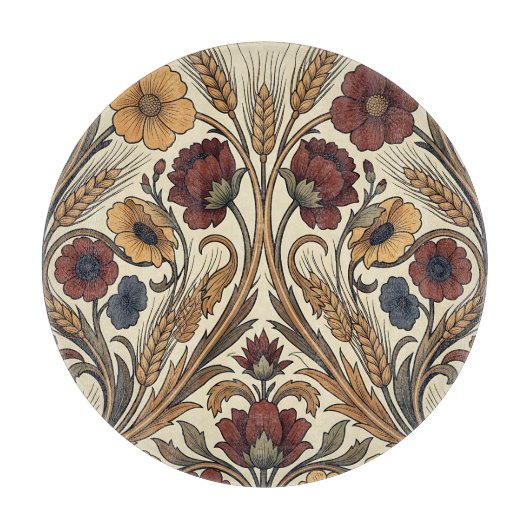 William Morris Stil Rot Gold Weizen Blumenmuster Schneidebrett (Vorderseite)