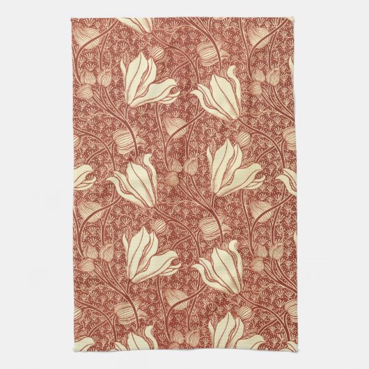William Morris Stil Roter Lilie Blumenmuster Geschirrtuch (Vertikal)
