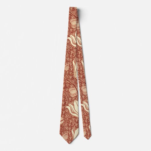 William Morris Stil Roter Lilie Blumenmuster Krawatte (Vorderseite)