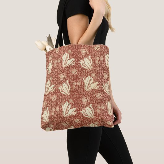 William Morris Stil Roter Lilie Blumenmuster Tasche (Von Nahem)