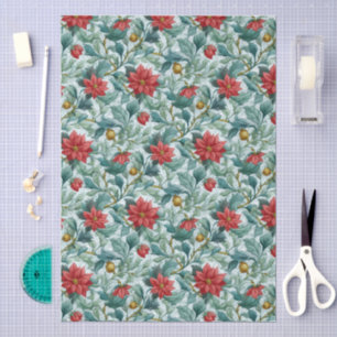 William Morris Stil Roter Poinsettien Muster Seidenpapier