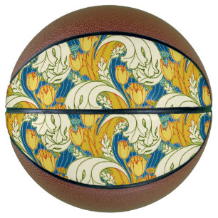 William Morris Stil Türkis & Gold Tulpen Blumen Ku Basketball
