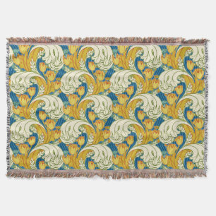 William Morris Stil Türkis & Gold Tulpen Blumen Ku Decke