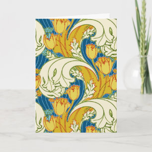 William Morris Stil Türkis & Gold Tulpen Blumen Ku Feiertagskarte