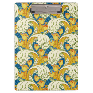 William Morris Stil Türkis & Gold Tulpen Blumen Ku Klemmbrett