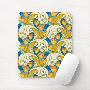 William Morris Stil Türkis & Gold Tulpen Blumen Ku Mousepad