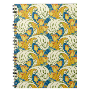 William Morris Stil Türkis & Gold Tulpen Blumen Ku Notizblock