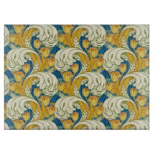 William Morris Stil Türkis & Gold Tulpen Blumen Ku Schneidebrett
