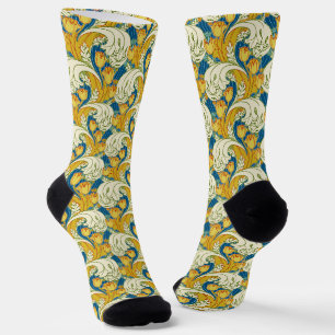 William Morris Stil Türkis & Gold Tulpen Blumen Ku Socken