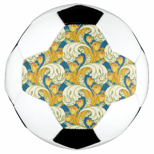 William Morris Stil Türkis & Gold Tulpen Blumenkun Fußball