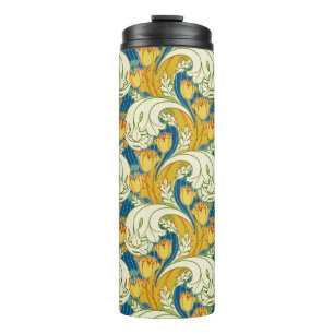 William Morris Stil Türkis & Gold Tulpen Blumenkun Thermosbecher