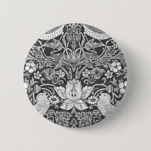 William Morris Strawberry Diief Black and White Button (Vorderseite)
