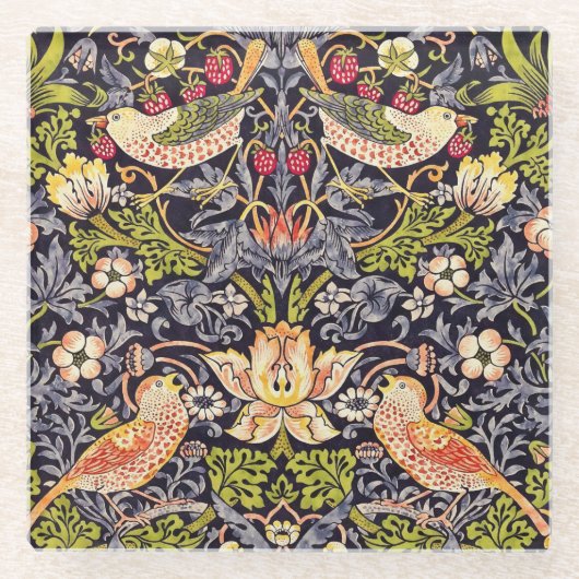 William Morris Strawberry Diief Floral Art Nouveau Glasuntersetzer (Vorderseite)