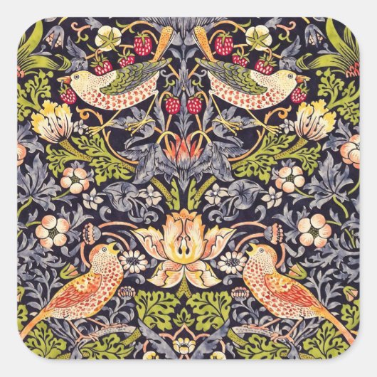 William Morris Strawberry Diief Floral Art Nouveau Quadratischer Aufkleber (Vorderseite)