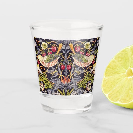 William Morris Strawberry Diief Floral Art Nouveau Schnapsglas (Vorderseite)