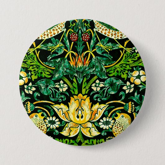 William Morris Strawberry Diief Green und Orange Button (Vorderseite)