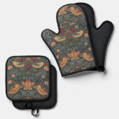 William Morris Strawberry Dives Birds Ofenhandschuh & Topflappen-Set (Vorderseite/Rückseite)