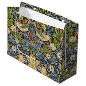 William Morris - Strawberry Thief Blumenmuster Große Geschenktüte (Vorderseite Schrägansicht)