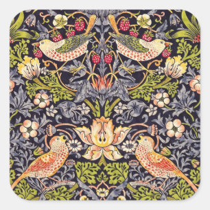 William Morris Strawberry Thief Floral Art Nouveau Quadratischer Aufkleber