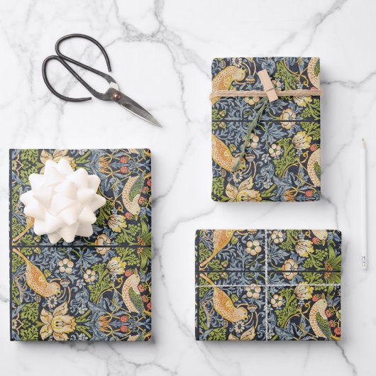 William Morris - Strawberry Thief Floral Pattern Geschenkpapier Set (Vorderseite)