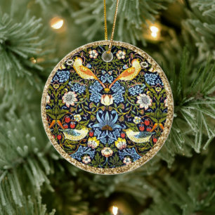 William Morris, Strawberry Thief, Goldrahmen Keramik Ornament
