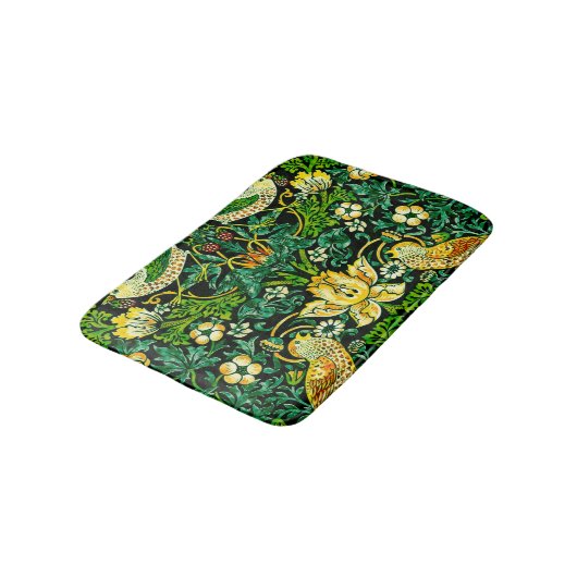 William Morris Strawberry Thief Green And Orange Badematte (Schrägansicht)