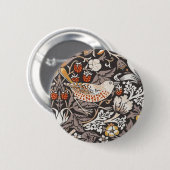 William Morris Strawberry Thief Holzkohle-Ocker Button (Vorne & Hinten)