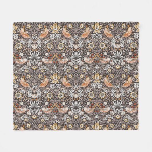 William Morris Strawberry Thief Holzkohle-Ocker Fleecedecke (Vorderseite (Horizontal))