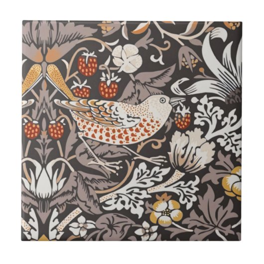 William Morris Strawberry Thief Holzkohle-Ocker Fliese (Vorderseite)