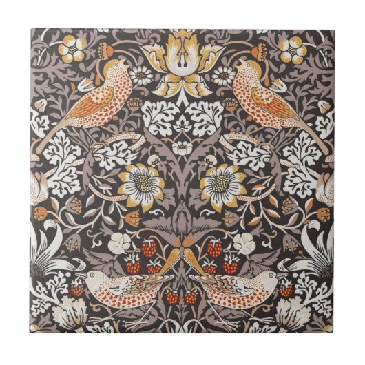 William Morris Strawberry Thief Holzkohle-Ocker Fliese (Vorderseite)