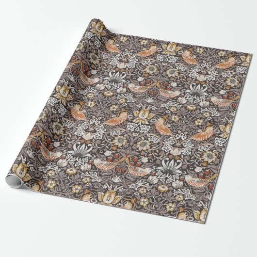 William Morris Strawberry Thief Holzkohle-Ocker Geschenkpapier (Ungerollt)