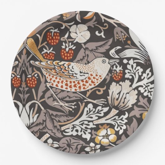 William Morris Strawberry Thief Holzkohle-Ocker Pappteller (Vorderseite)