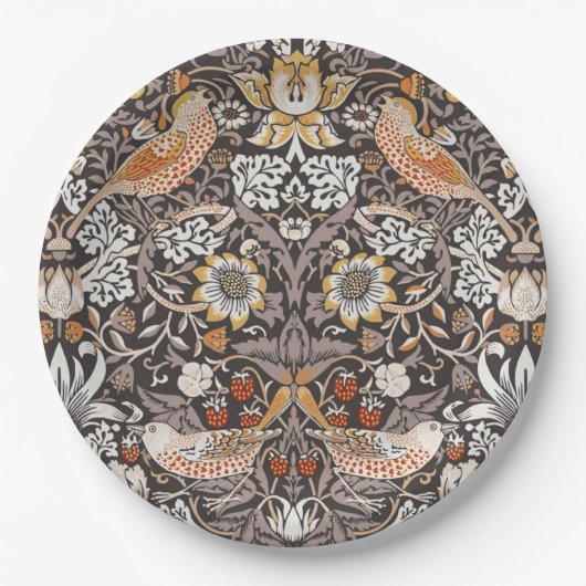 William Morris Strawberry Thief Holzkohle-Ocker Pappteller (Vorderseite)